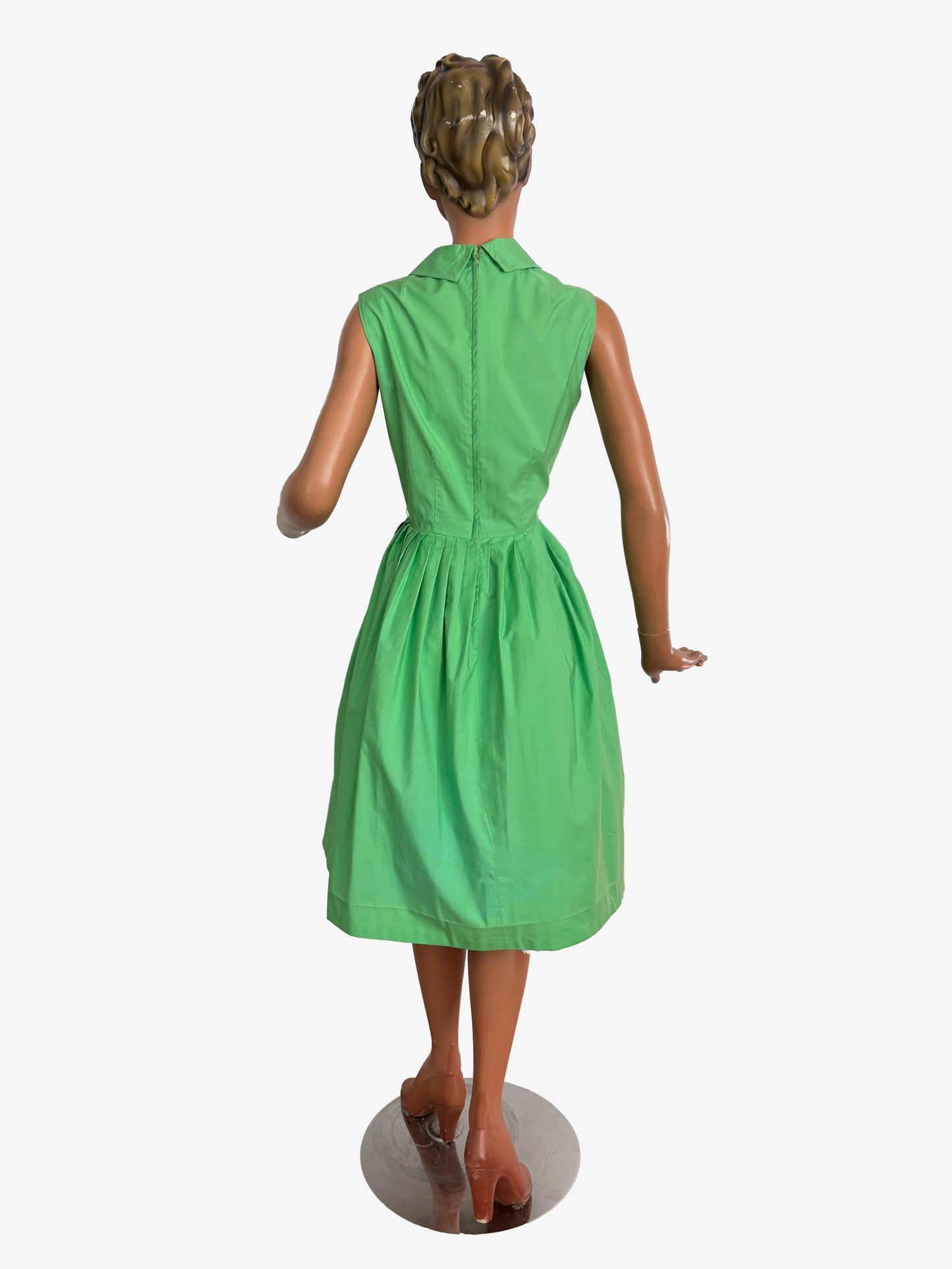 S/M | 1960s Apple Green Cotton Dress