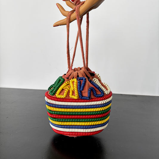 1940s Telephone Cord Purse Multicolored Drawstring Coil Bag
