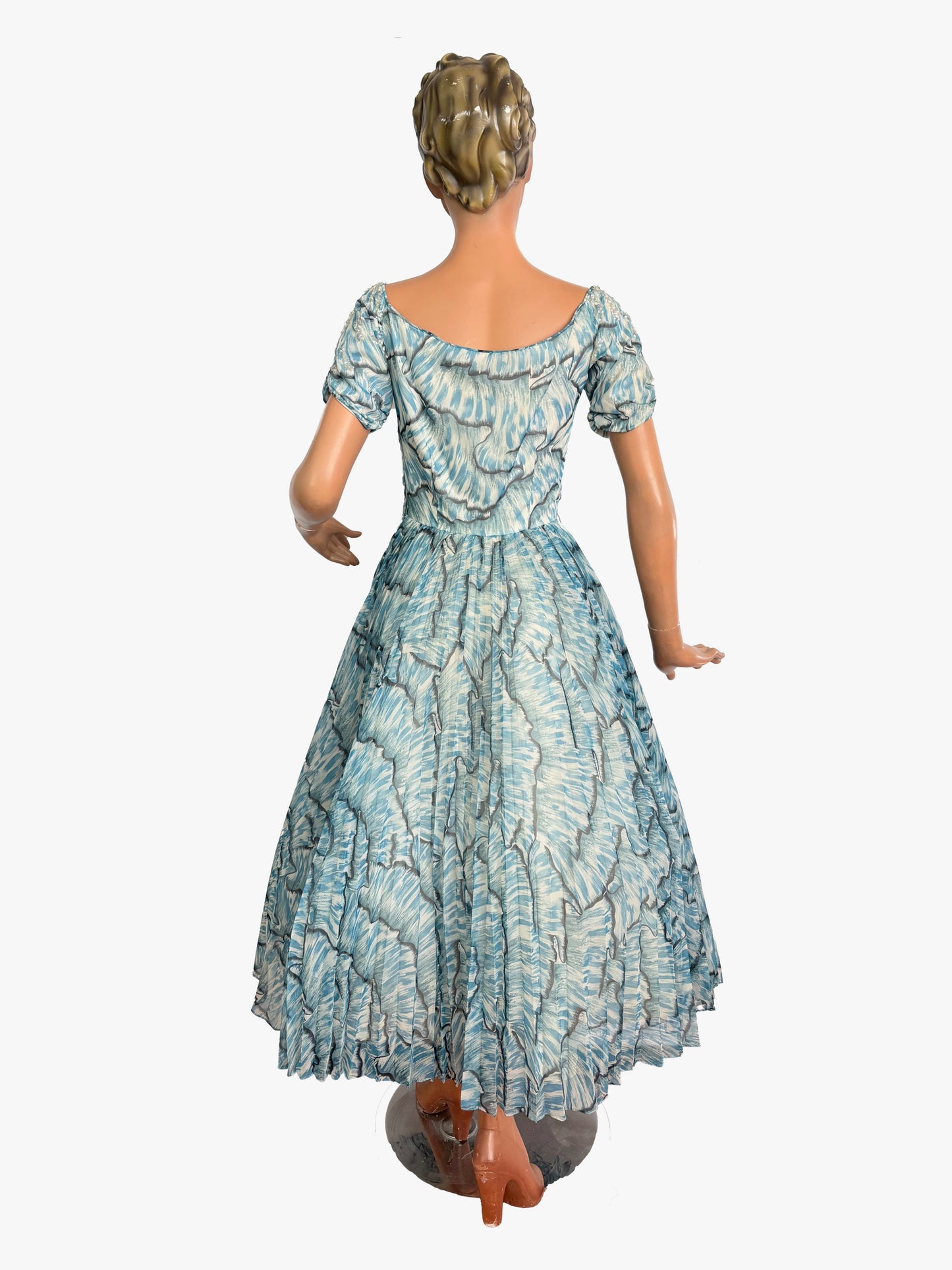 XS | 1950s Blue Chiffon Evening Dress With Sequins