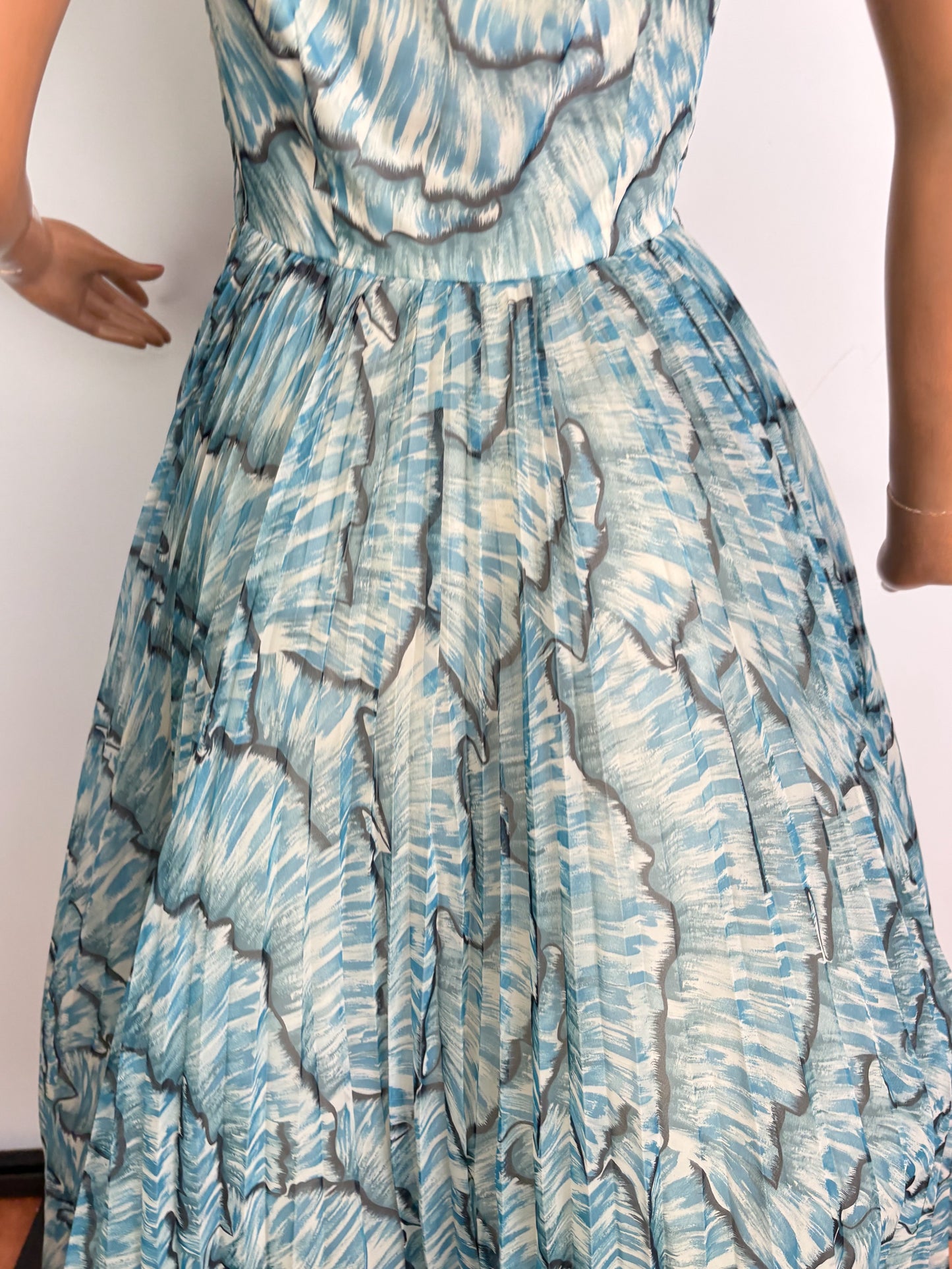 XS | 1950s Blue Chiffon Evening Dress With Sequins