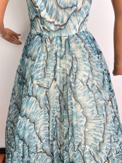 XS | 1950s Blue Chiffon Evening Dress With Sequins