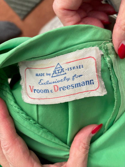 S/M | 1960s Apple Green Cotton Dress