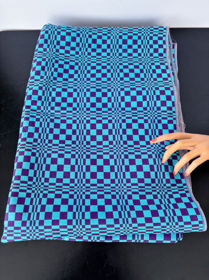 4m 1960s Psychedelic Op Art Fabric – Blue Purple Wool Blend Deadstock