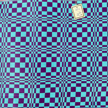 4m 1960s Psychedelic Op Art Fabric – Blue Purple Wool Blend Deadstock