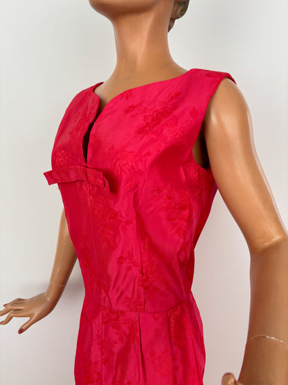 S/M | 1950s/60s Pink Red Brocade Wiggle Dress