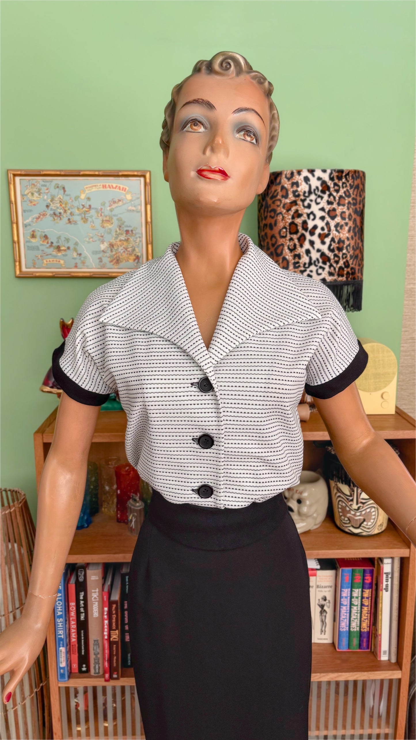 Jane 1950s Black And White Tricot Top