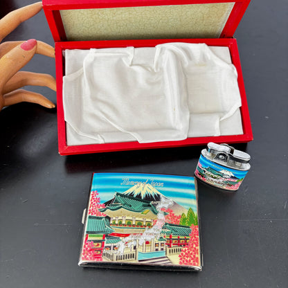 1950s Souvenir Enamel Cigarette Case and Lighter