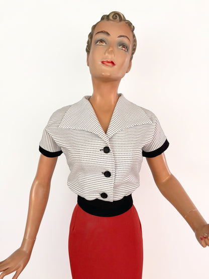 Jane 1950s Black And White Tricot Top