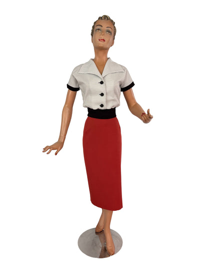 Jane 1950s Black And White Tricot Top