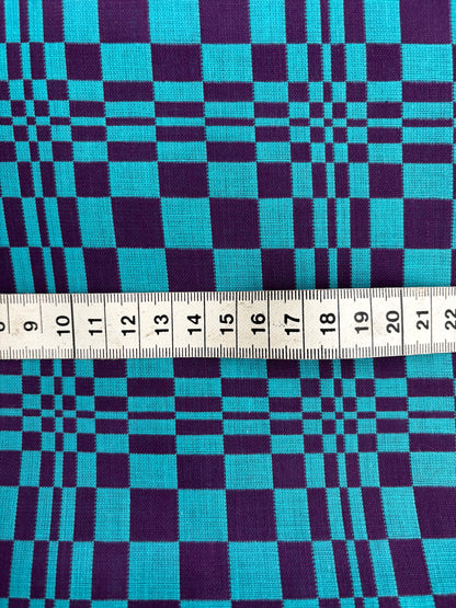 4m 1960s Psychedelic Op Art Fabric – Blue Purple Wool Blend Deadstock