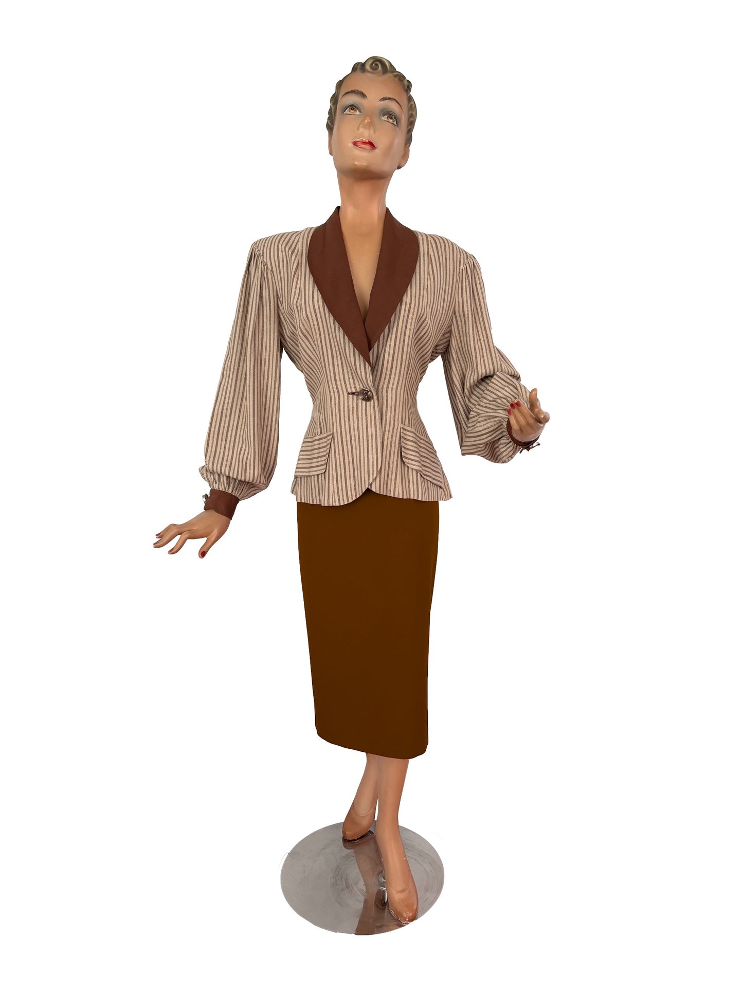 M | 1940s Style Striped Blouse Jacket