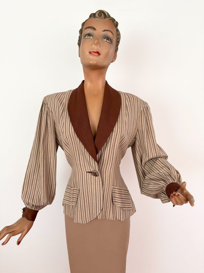 M | 1940s Style Striped Blouse Jacket