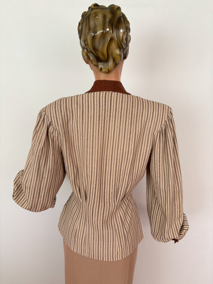 M | 1940s Style Striped Blouse Jacket