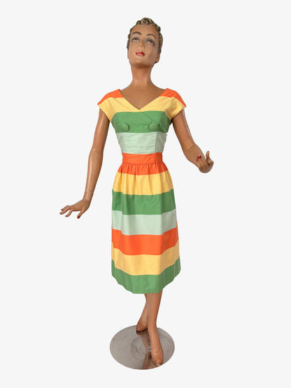 M | 1950s/60s Striped Boutique Dress Jean Louzac