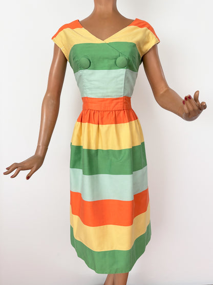 M | 1950s/60s Striped Boutique Dress Jean Louzac