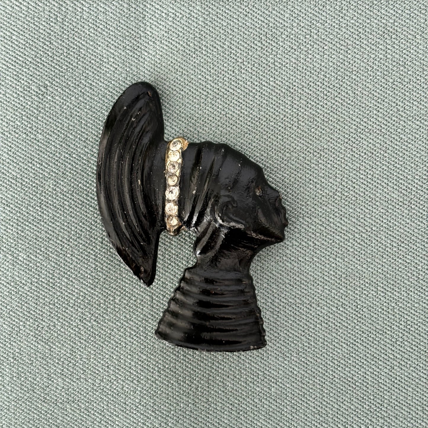 1950s/60s Nubian African Woman Metal and Rhinestones Brooch