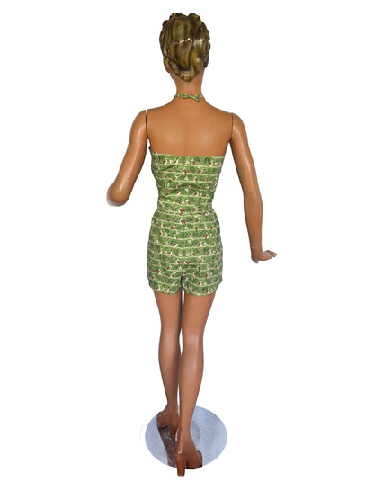 1940s Style Beach Set / Playsuit Kookaburra Print Novelty Print Top | XS/S