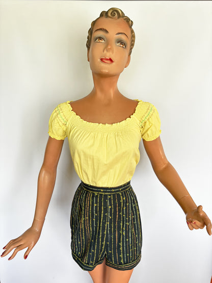 1940s Style Bamboo Novelty Print Shorts | XS