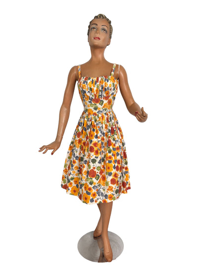 XS | 1950s Floral Cotton Sundress