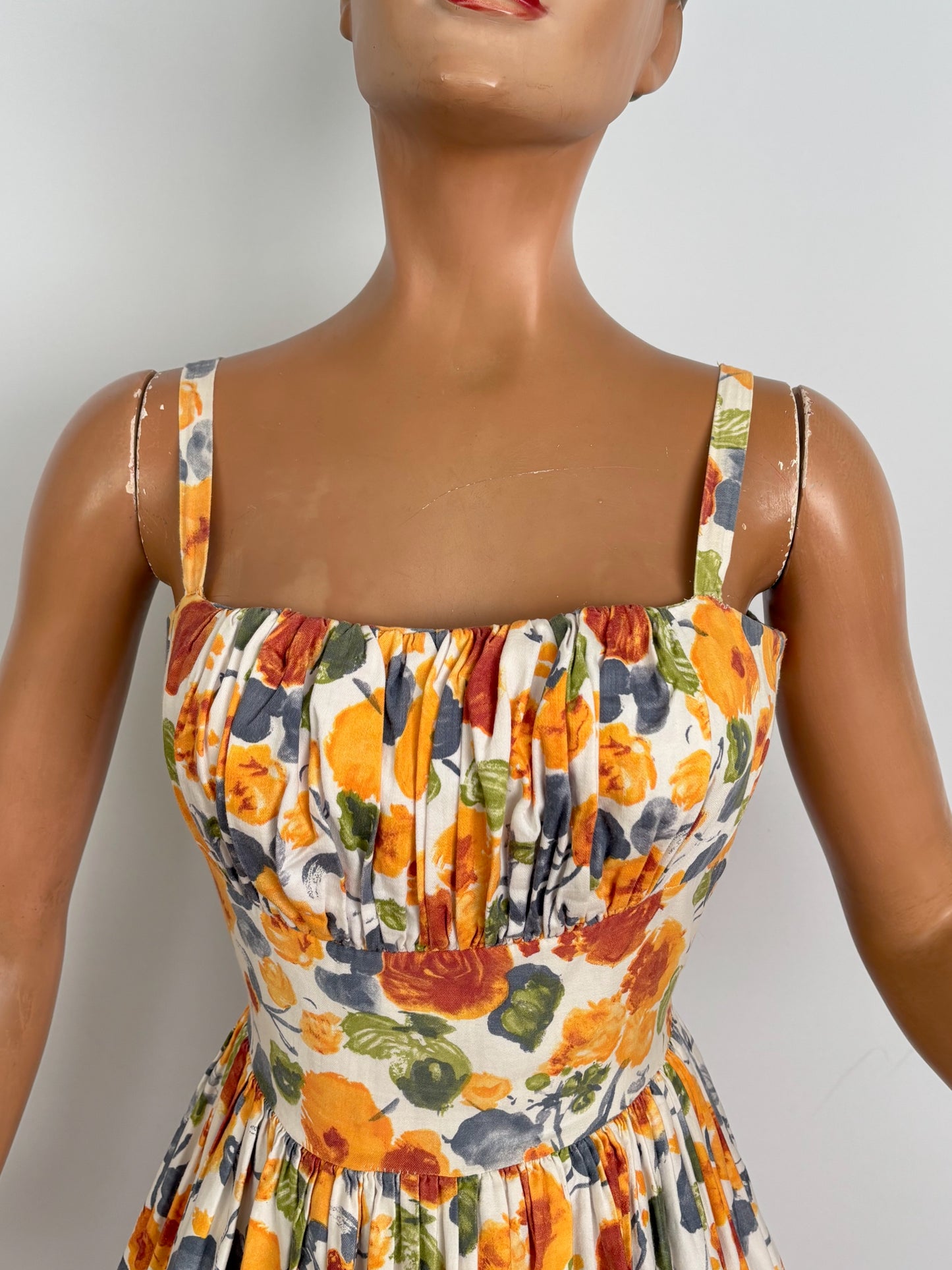 XS | 1950s Floral Cotton Sundress