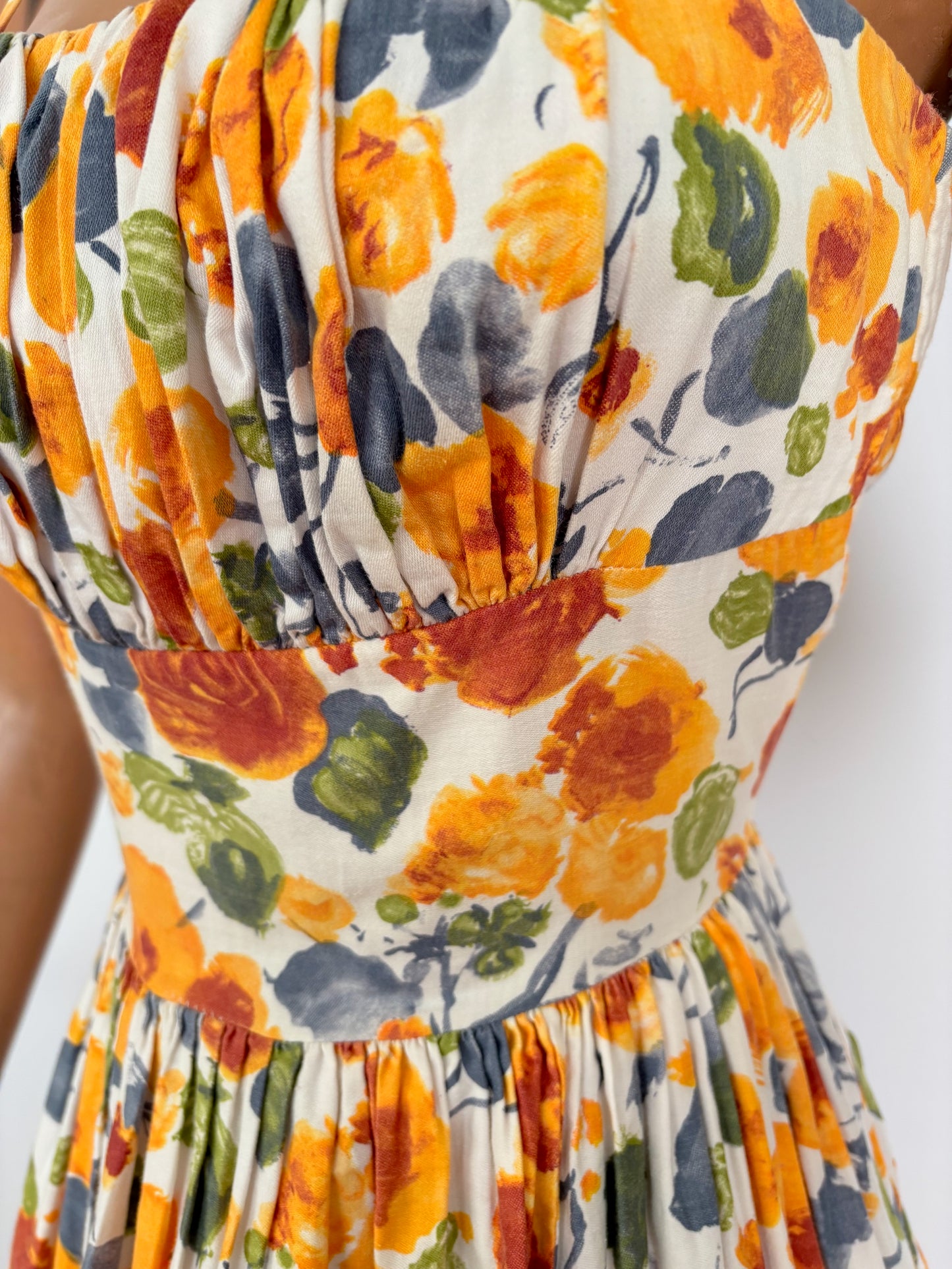 XS | 1950s Floral Cotton Sundress