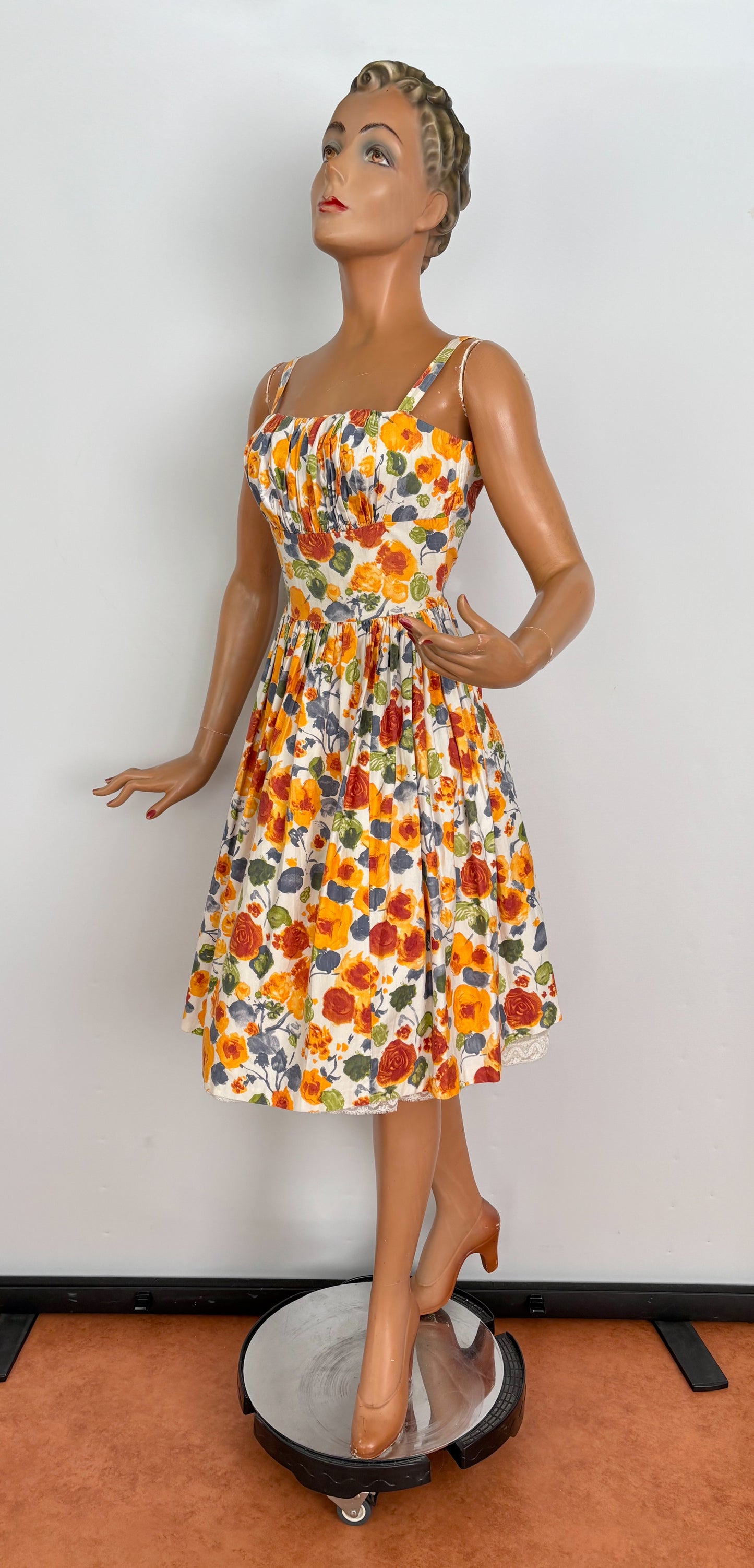 XS | 1950s Floral Cotton Sundress