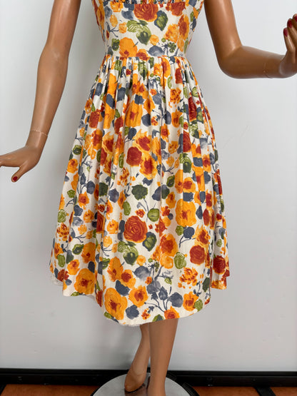 XS | 1950s Floral Cotton Sundress