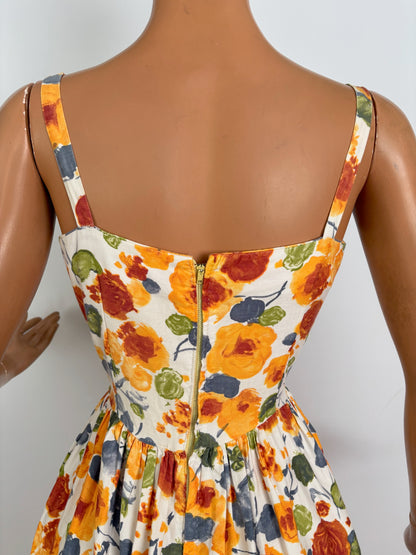XS | 1950s Floral Cotton Sundress