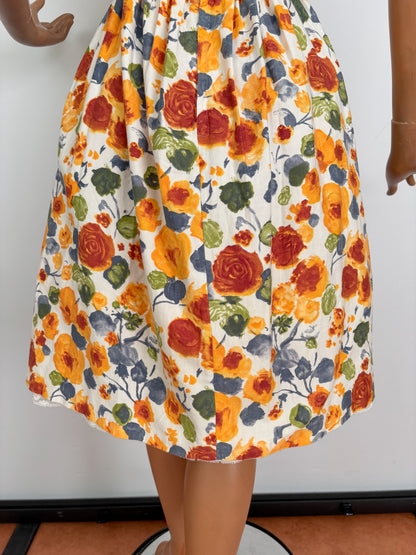 XS | 1950s Floral Cotton Sundress