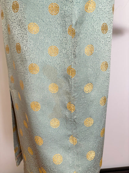 S | 1960s Blue Gold Brocade Chinese Style Wiggle Dress
