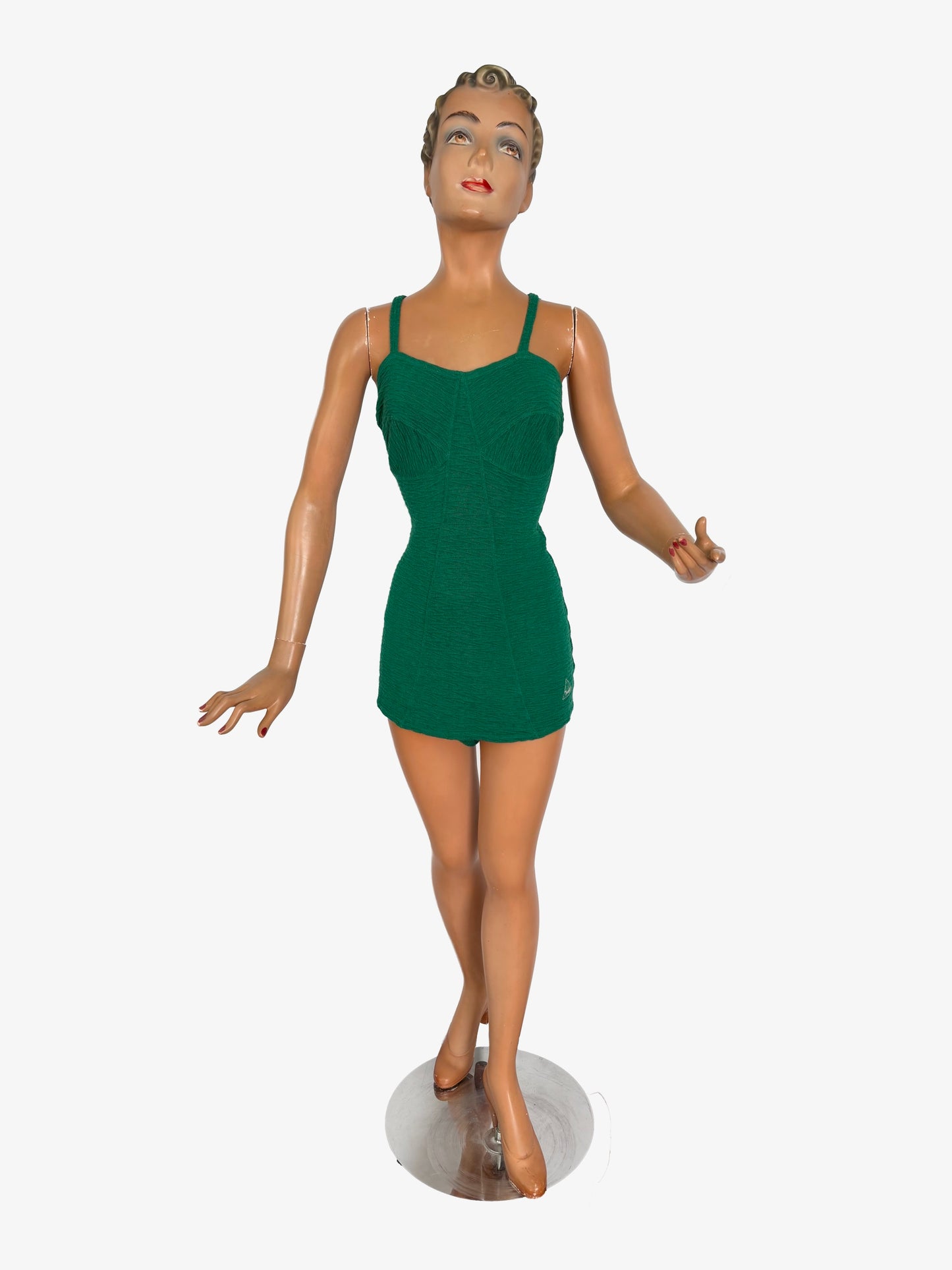 M/L | 1930s/1940s Tweka Green Wool Swimsuit
