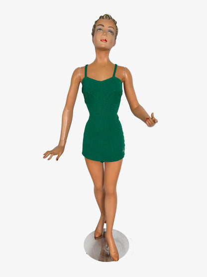 M/L | 1930s/1940s Tweka Green Wool Swimsuit