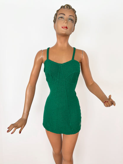 M/L | 1930s/1940s Tweka Green Wool Swimsuit