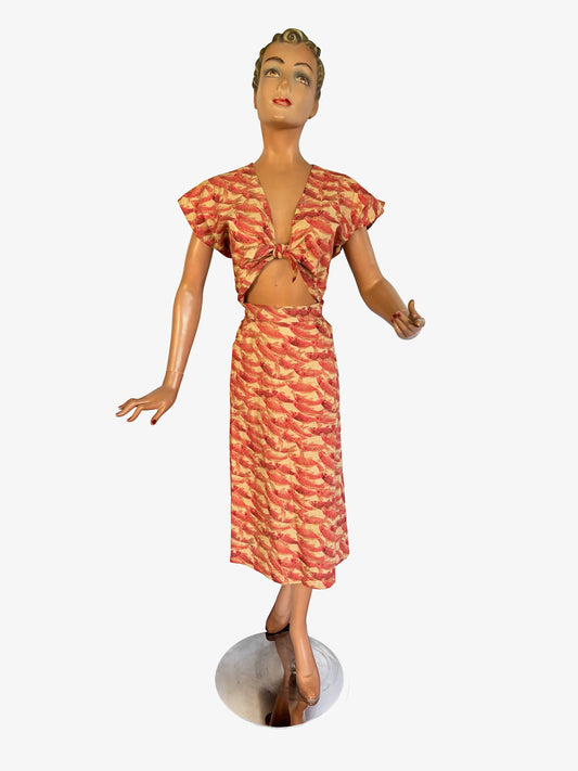 1950s Style Koi Carp Novelty Print Dress | Small