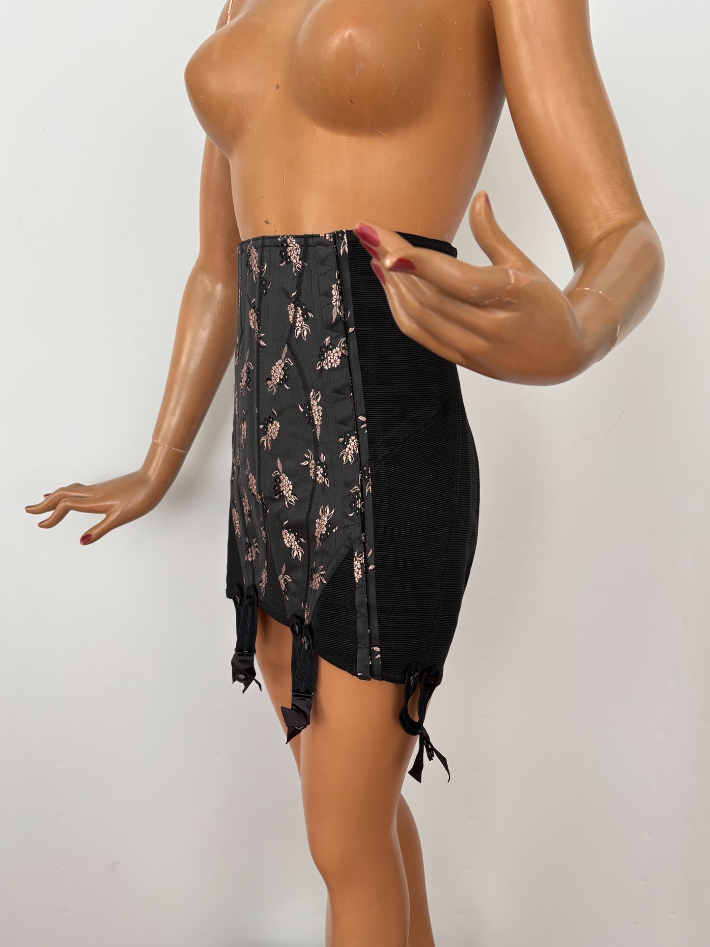 S/M | 1950s Deadstock Black Floral Girdle By Velba