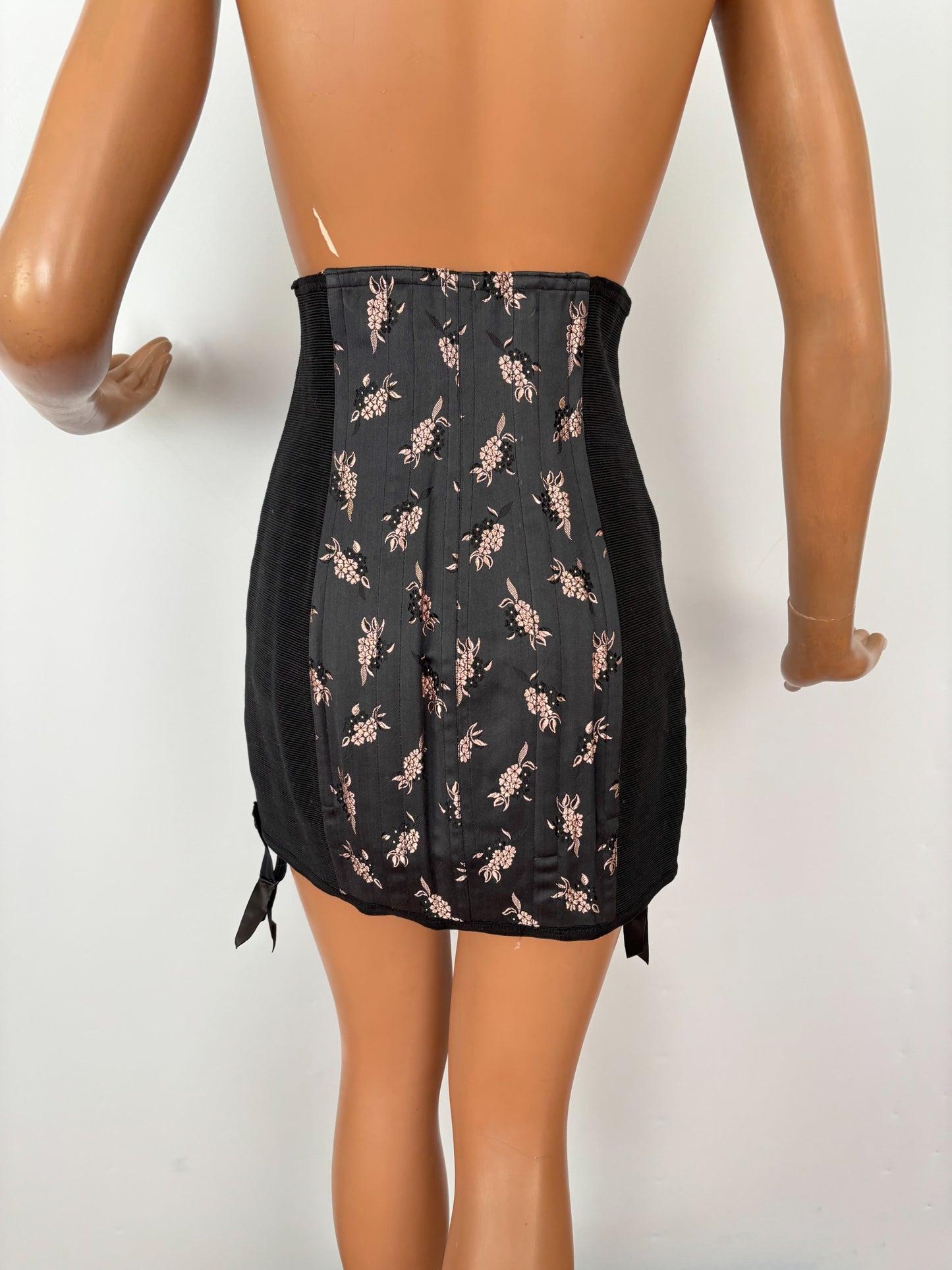 S/M | 1950s Deadstock Black Floral Girdle By Velba