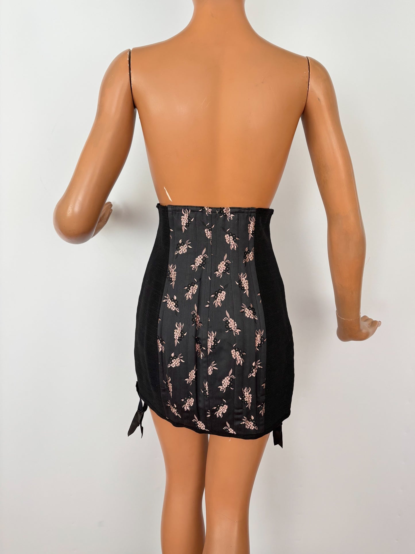S/M | 1950s Deadstock Black Floral Girdle By Velba