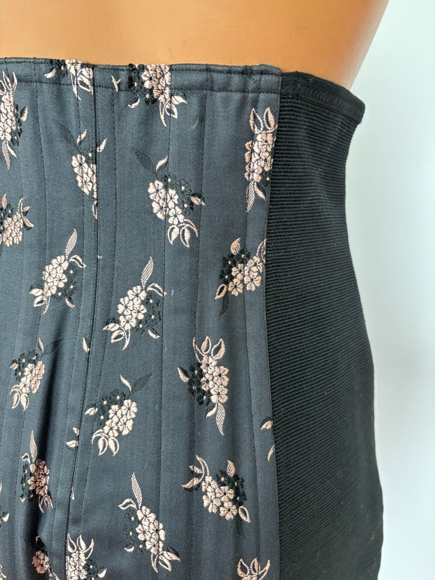 S/M | 1950s Deadstock Black Floral Girdle By Velba
