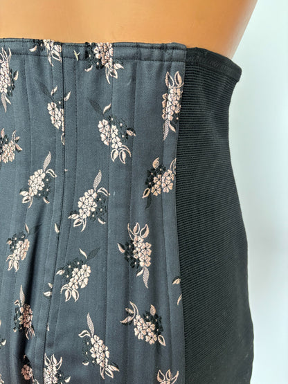 S/M | 1950s Deadstock Black Floral Girdle By Velba