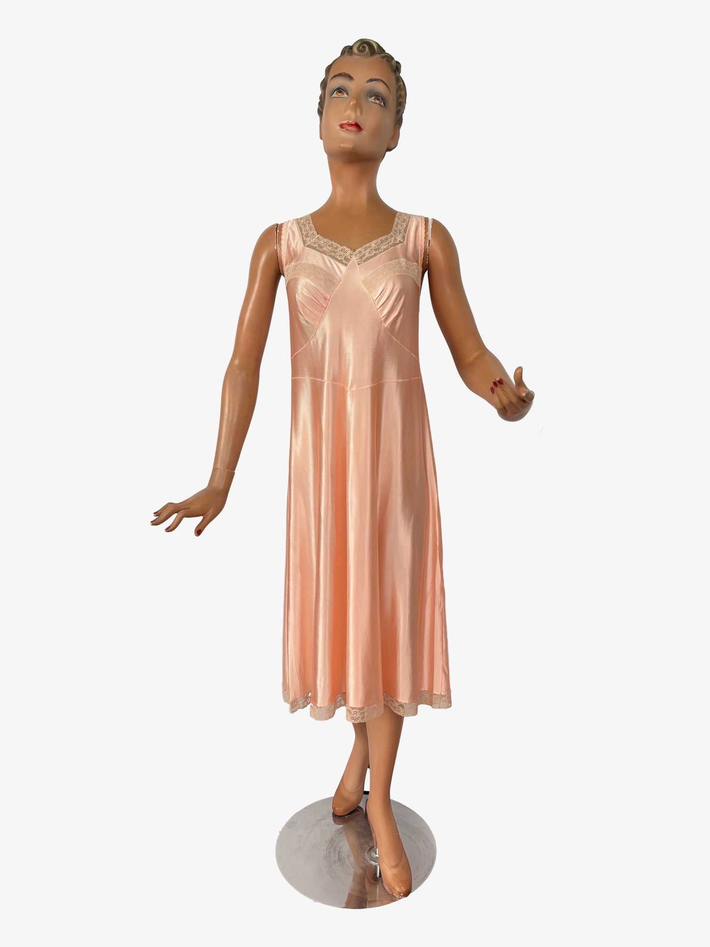 M/L | 1930s/40s Deadstock Blush Rayon Satin Slip Dress