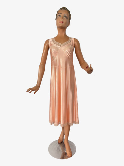 M/L | 1930s/40s Deadstock Blush Rayon Satin Slip Dress