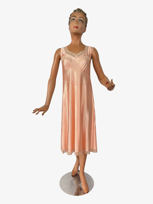 M/L | 1930s/40s Deadstock Blush Rayon Satin Slip Dress