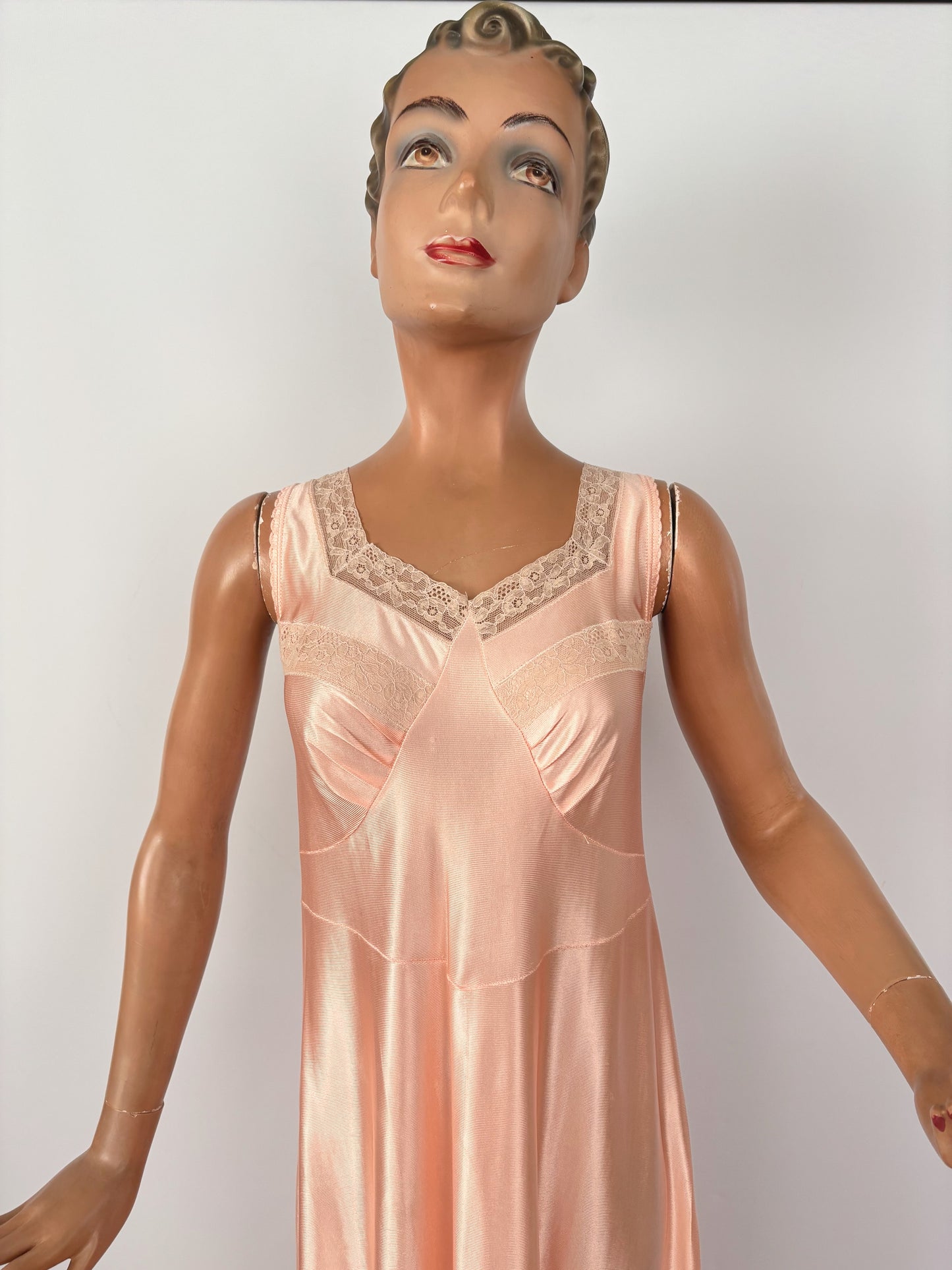 M/L | 1930s/40s Deadstock Blush Rayon Satin Slip Dress