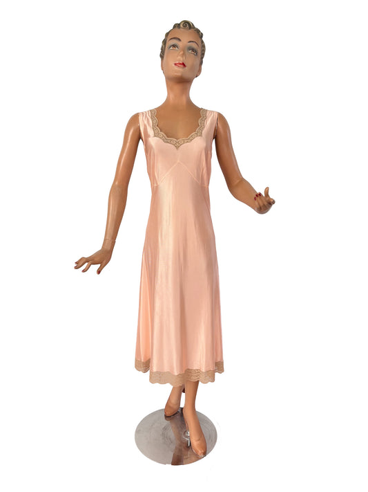 M/L | 1930s/40s Deadstock Blush Rayon Satin Slip Dress