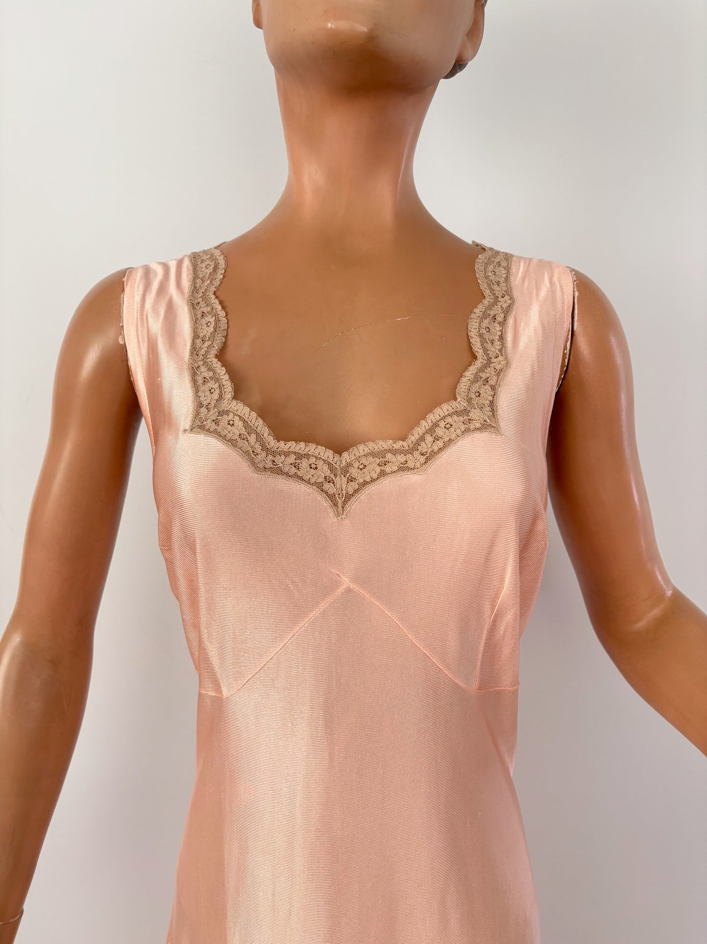 M/L | 1930s/40s Deadstock Blush Rayon Satin Slip Dress