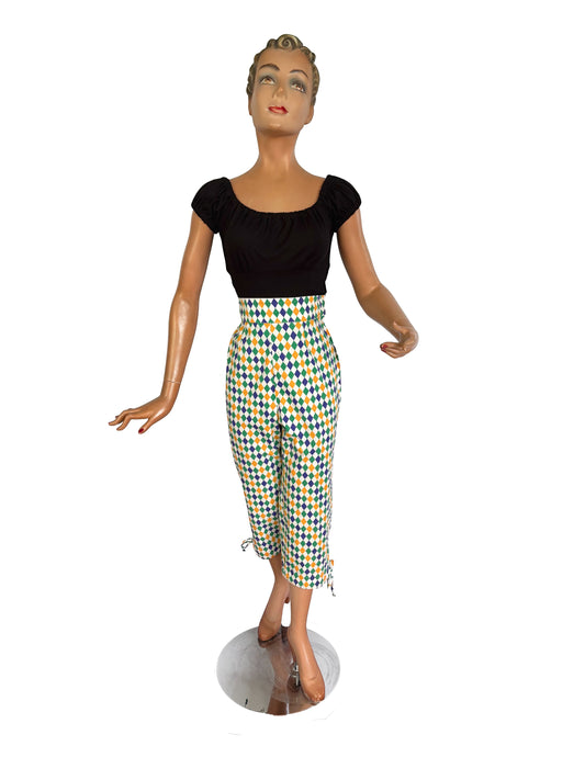 1950s Style Harlequin Capri Pants  | S