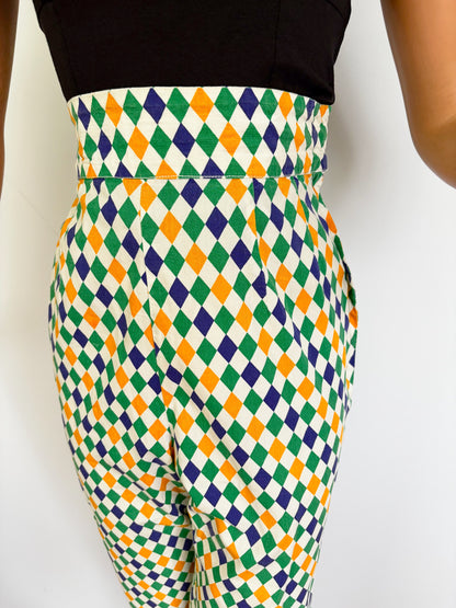 1950s Style Harlequin Capri Pants  | S