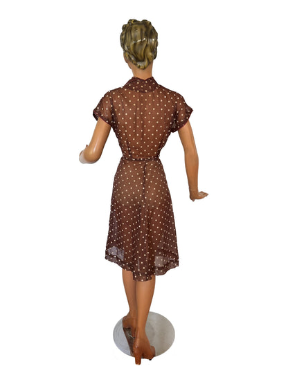S | 1950s Organza with Polkadot Flock Print Dress