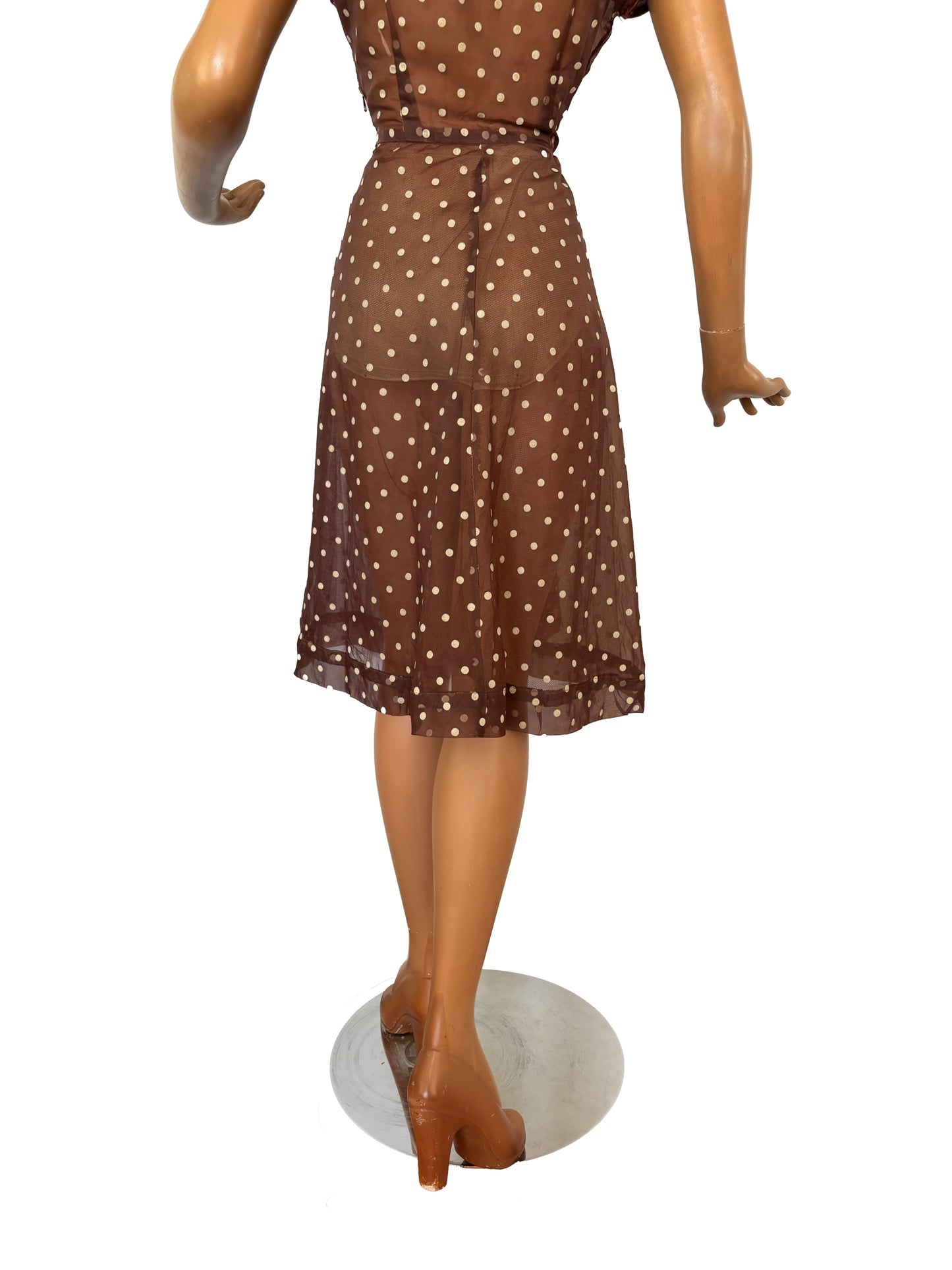 S | 1950s Organza with Polkadot Flock Print Dress
