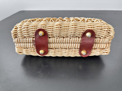 1950s Wicker Lucite Handbag Box Purse With Beaded Front